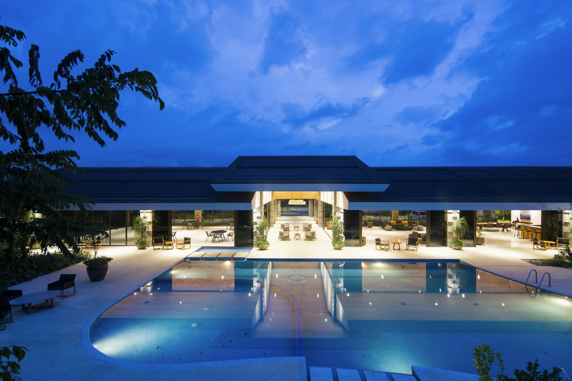 Hotel architecture and landscaped grounds