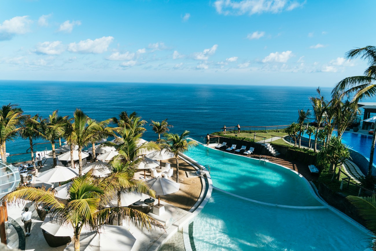 Poolside setting at a resort